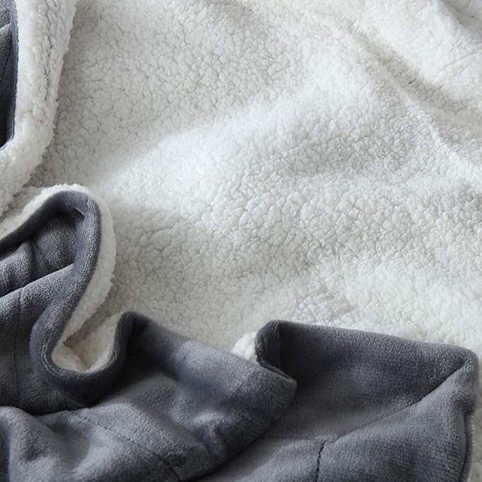 NANPIPER Flannel Blanket Reversible Sherpa Throw Blanket Super Soft Fuzzy Plush Microfiber (90"x90" Gray) Queen