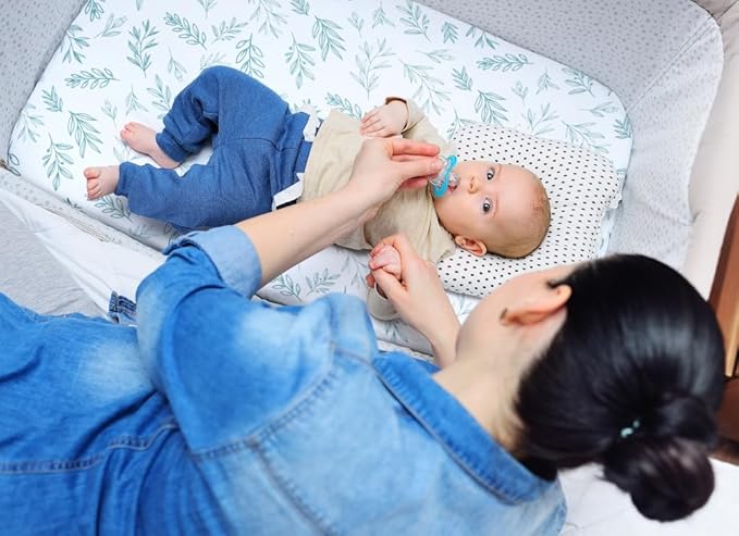 Nursery Sheets - 4 Pack Sage Green Fitted Breathable Unisex Baby Sheets with Leaf and Flower Design for Mini Crib