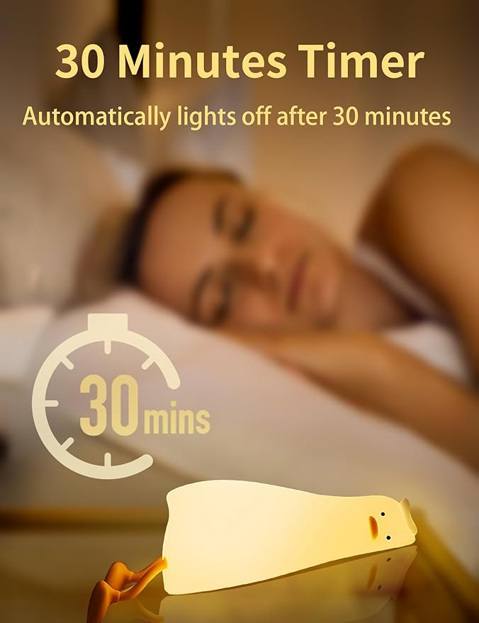 Lying Flat Duck Night Light, Cute Silicone Duck Lamp, LED Nursery Nightlight, Dimmable Bedside Touch Lamp, Rechargeable Light Up Duck for Breastfeeding Toddler White, LADK001WH
