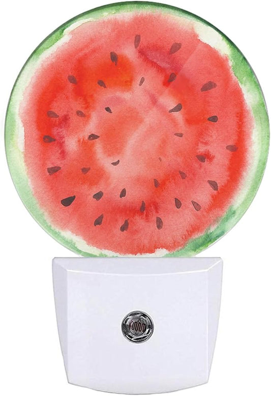 EKOBLA Summer Fruits Design Plug-in Nightlights Watermelon with Black Seeds Red Slice Night Lights Plug into Wall Auto Sensor Led Lamp Funny Nightlight for Men Women Boys Girls