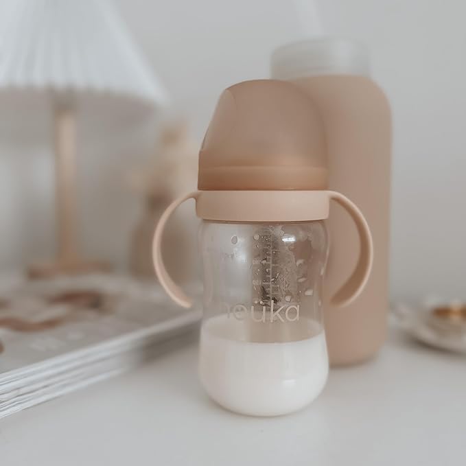 noüka Transitional Baby Bottle/Sippy Cup | Non Spill | Easy Grip Double Handles | Dishwasher Friendly | Moss | Size 8 Oz
