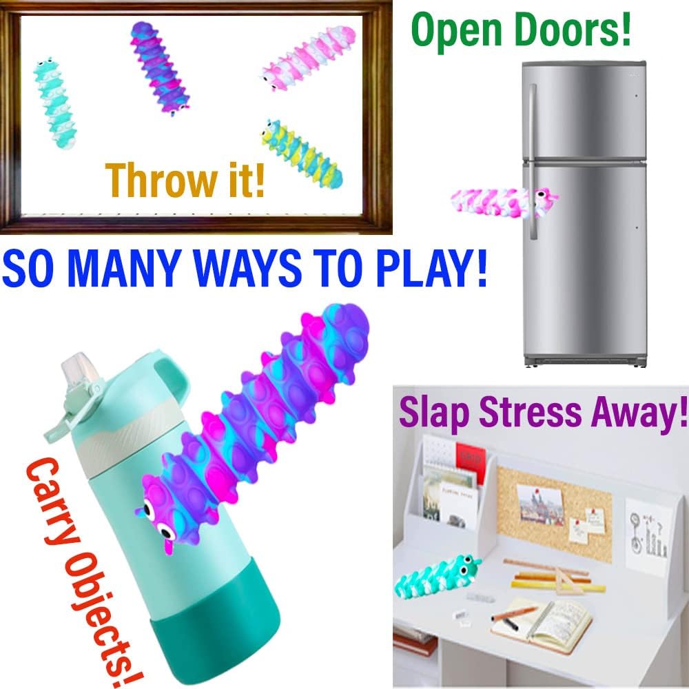 Squidopop Pop It Baby Toddler Suction Bath Toys Child Fidget Sensory Toy Caterpillar Animal Fidgets (4 Pack, Pop It Squidopop)