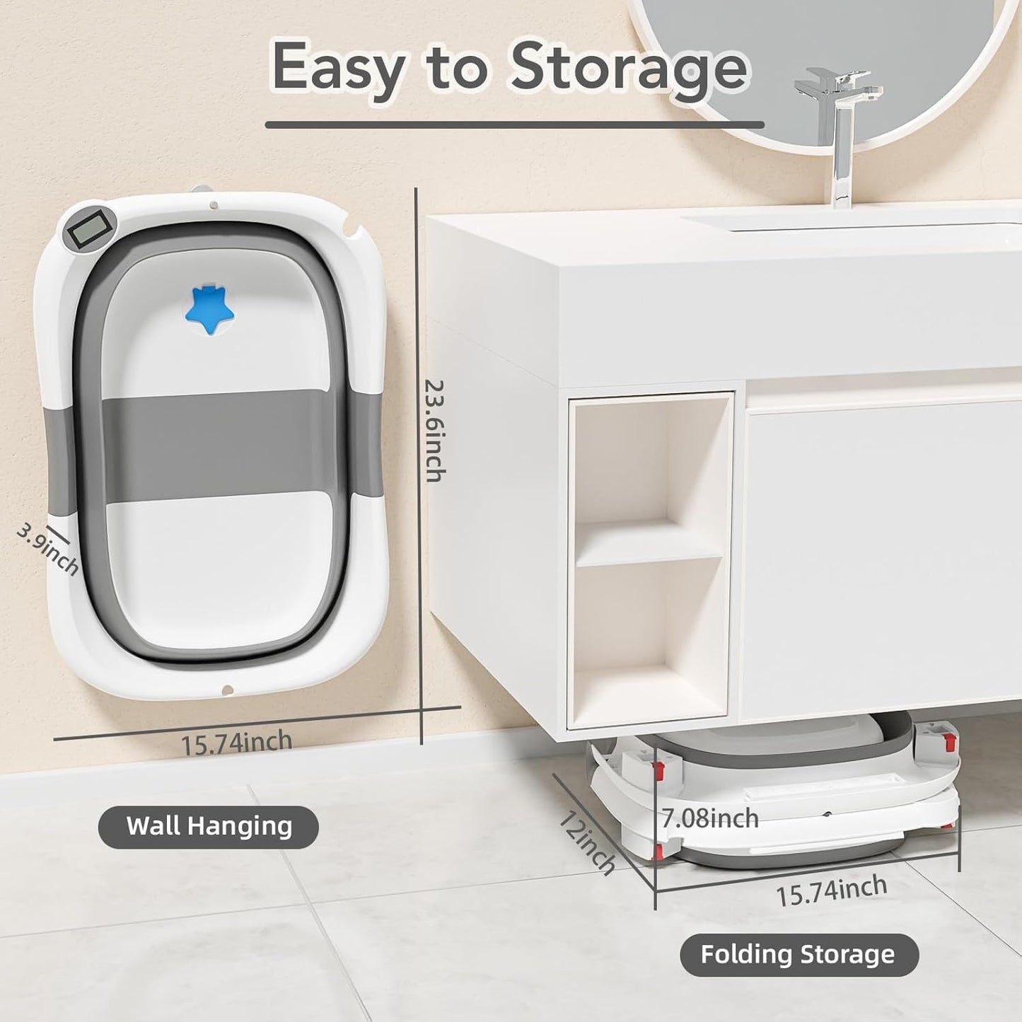 Collapsible Baby Bathtub,Baby Bath Tub with Soft Cushion & Thermometer,Baby Bathtub Newborn to Toddler 0-36 Months,Portable Travel Baby Tub