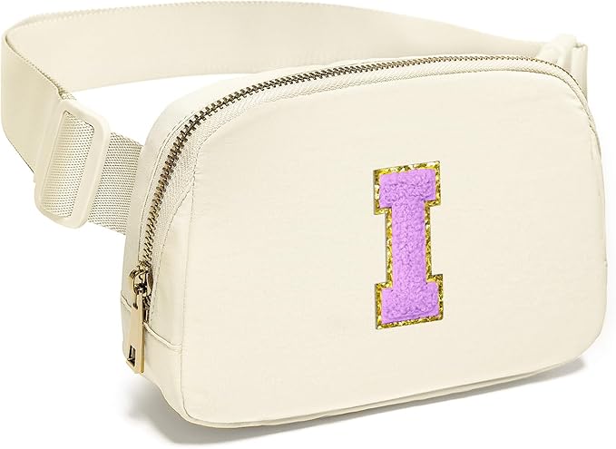 Gitus Gifts for 8 9 10 11 12 Year Old Girls Belt Bag Fanny Pack Crossbody Bags with Initial Letter Patch Cute Stuff Birthday Gifts for Teen Girls Women Personalized Trend Stuff (Ivory-I)