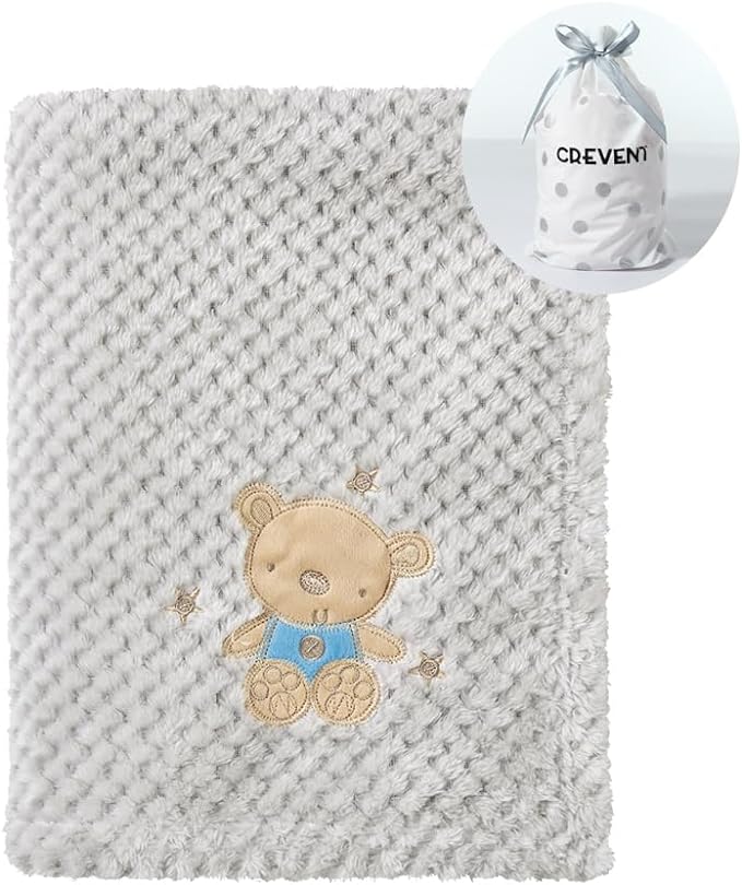 CREVENT 30''X40'' Cute Cozy Fluffy Warm Baby Blanket for Girls Boys Infants Toddlers' Bedding Crib Cot Stroller, Baby Shower Birthday Newborn's Gift Grey- Baby Bear