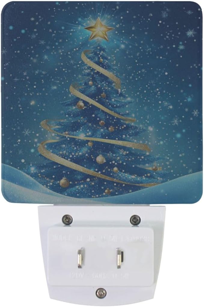 Aslsiy Night Light for Kids Blue Snow Christmas Tree Plug in Wall Lamp LED Dusk to Dawn Sensor Energy Saving Nightlight for Boys Girls Men Women
