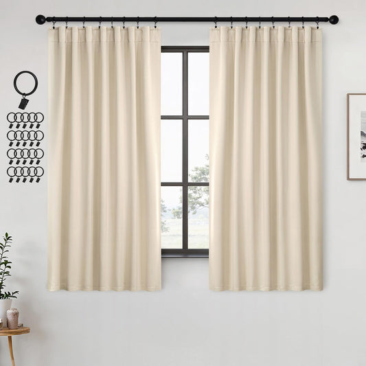 ANRODUO Back Tab Blackout Curtains for Bedroom Living Room, Rod Pocket Pinch Pleated Thermal Insulated Room Darkening Curtains 72 Inches Long 2 Panels, Cream Beige, 42 x 72 Inch
