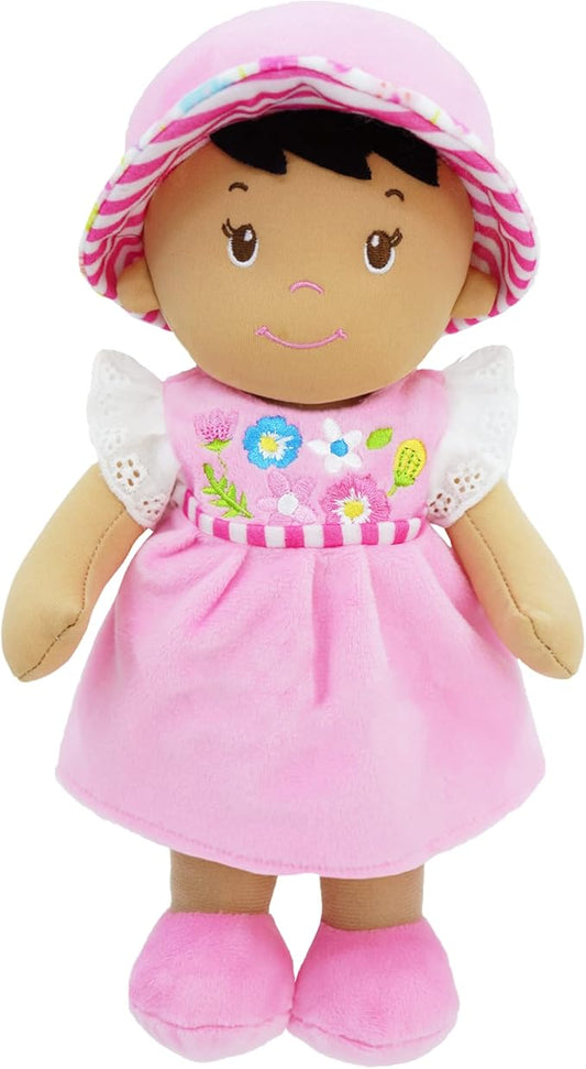 June Garden 12" Soft Dolly Malorie - Stuffed Soft Baby Doll Gift for 1 2 3 Year Old Girls - Pink Dress