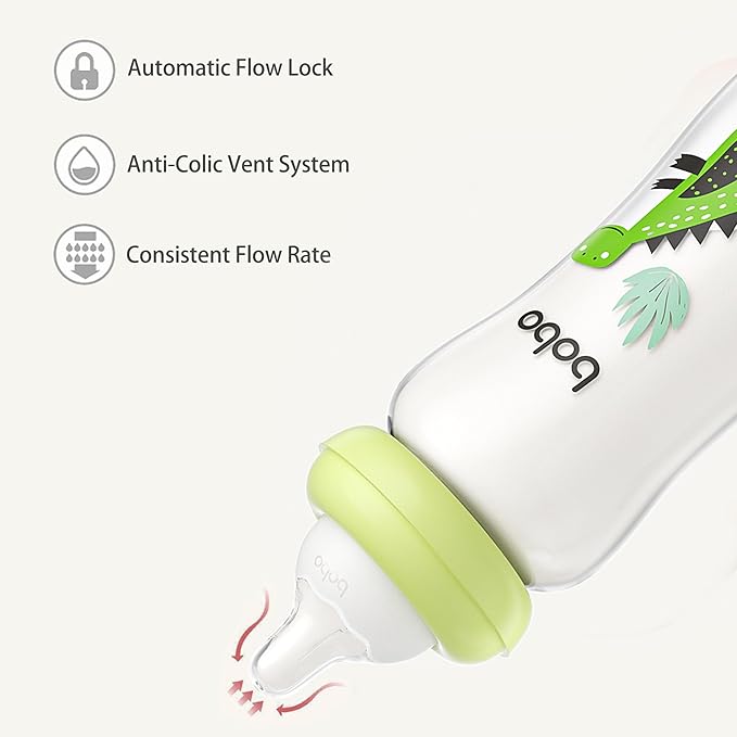 YOHKOH Natural Glass Baby Bottle with Natural Response Nipple, Newborn Anti-Colic Baby Bottles, Wide Neck Mushroom Cap Baby Bottle, Clear (8.8ounce (Pack of 4), Green2)