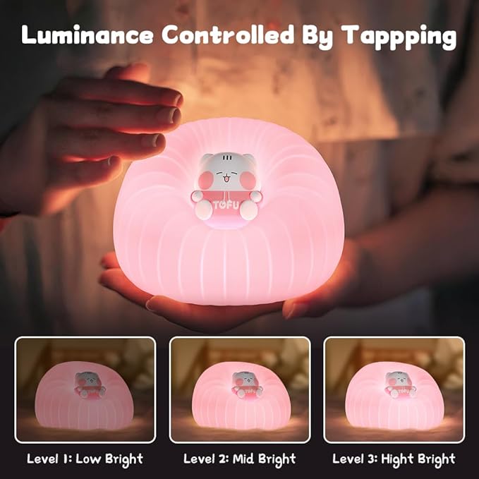 Night Light for Bedroom, Rechargeable LED Lamp with Adjustable Brightness and Automatic Shut-Off, Soft Silicone Design, Touch Control, Gift for Infants, Toddlers, Girls, and Boys