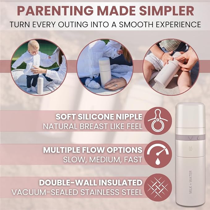 MILK & WATER All in One Baby Bottle & Baby Formula Dispenser On The Go, 9oz - Keeps Water Warm & Formula Fresh - Baby Formula Mixing Bottle with Anti Colic Nipple - Leak-Proof - 6+ Months (Pink)