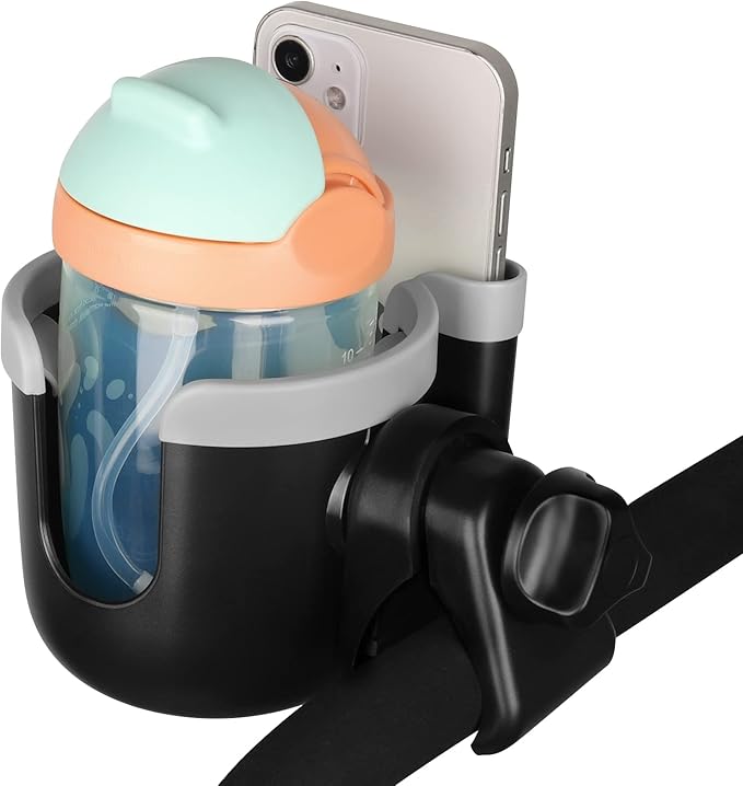 Accmor Stroller Cup Holder with Phone Holder, Bike Cup Holder, Universal Cup Holder for Uppababy Nuna Doona Strollers, 2-in-1 Cup Phone Holder for Stroller, Bike, Wheelchair, Walker, Scooter