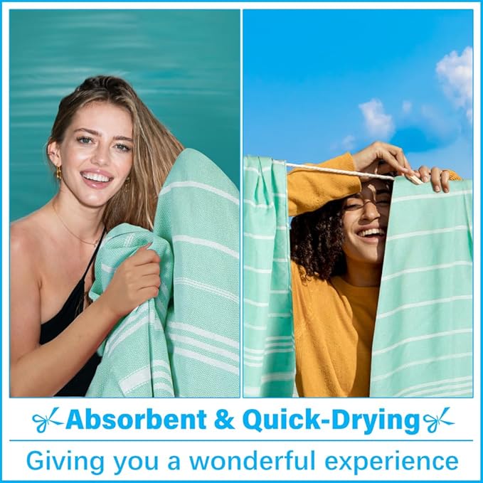 Oversized Turkish Beach Towel Blanket XXL Cotton Sandproof Towels Boho Woven Extra Large Big Sand Free Giant Throw Thick Blankets Huge Quilt XL Picnic Camping Necessities Cloud For Adult Gifts Aqua