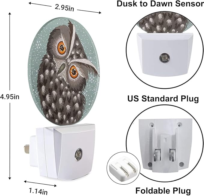 Owl Night Light Cute Bird with Curious Big Eyes Retro LED Dusk to Dawn Plug-in Nightlight Auto Sensor for Bedroom Bathroom Hallway Living Room