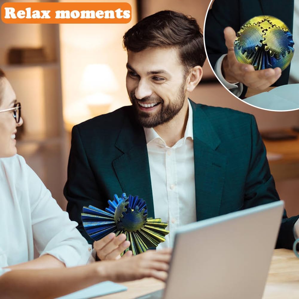 3D Printed Gear Ball, Gears phere Gear Ball Fidget Toy, Puzzle Balls, Fidget Ball, Cube Fidget Toy ,Gear Ball Toys for Classroom Prizes, Party Birthday, Anxiety Relaxing and Stress. (Blue and Yellow)