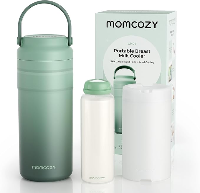 Momcozy Portable Breast Milk Cooler for Travel, 24H Ice-Free Cooling Breastmilk Storage Bottles Container, 12oz Leak Proof Outdoor Small Freezer, Baby Breastfeeding Essential Gift for New Moms