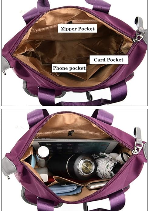 MINTEGRA Nylon Tote Bag for Women Multi Pocket Shoulder Bag Waterproof Diaper Crossbody Bag