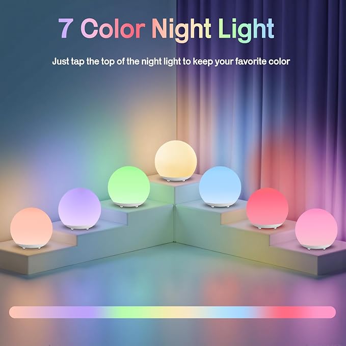Baby Night Light, Rechargeable Touch Control Night Light with Stepless Dimming & 7 RGB Color Change, Soft Portable Kids Egg Light with 30/60 Mins Auto Off for Bedside, Breastfeeding