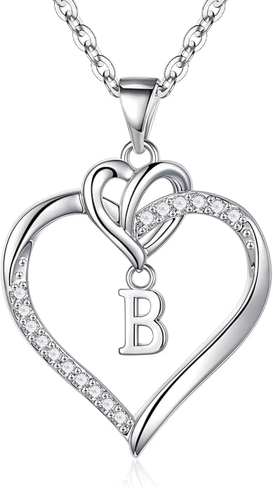 STORUP Heart Initial Necklaces for Women Girls, 14K Gold Plated Cubic Zirconia Heart Initial A-Z Pendant Necklace Dainty Heart Necklaces for Women Teen Girl Jewelry Birthday Gifts