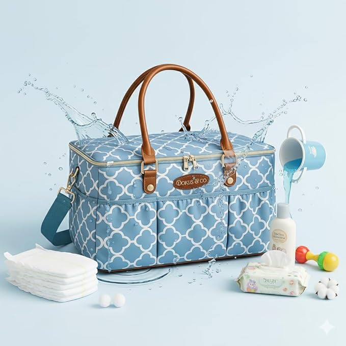 DOKUS & CO Luxe Diaper Tote, Extra-Large Collapsible Baby Caddy for Home, Travel & Car, Giftable Hospital-Ready Diaper Bag
