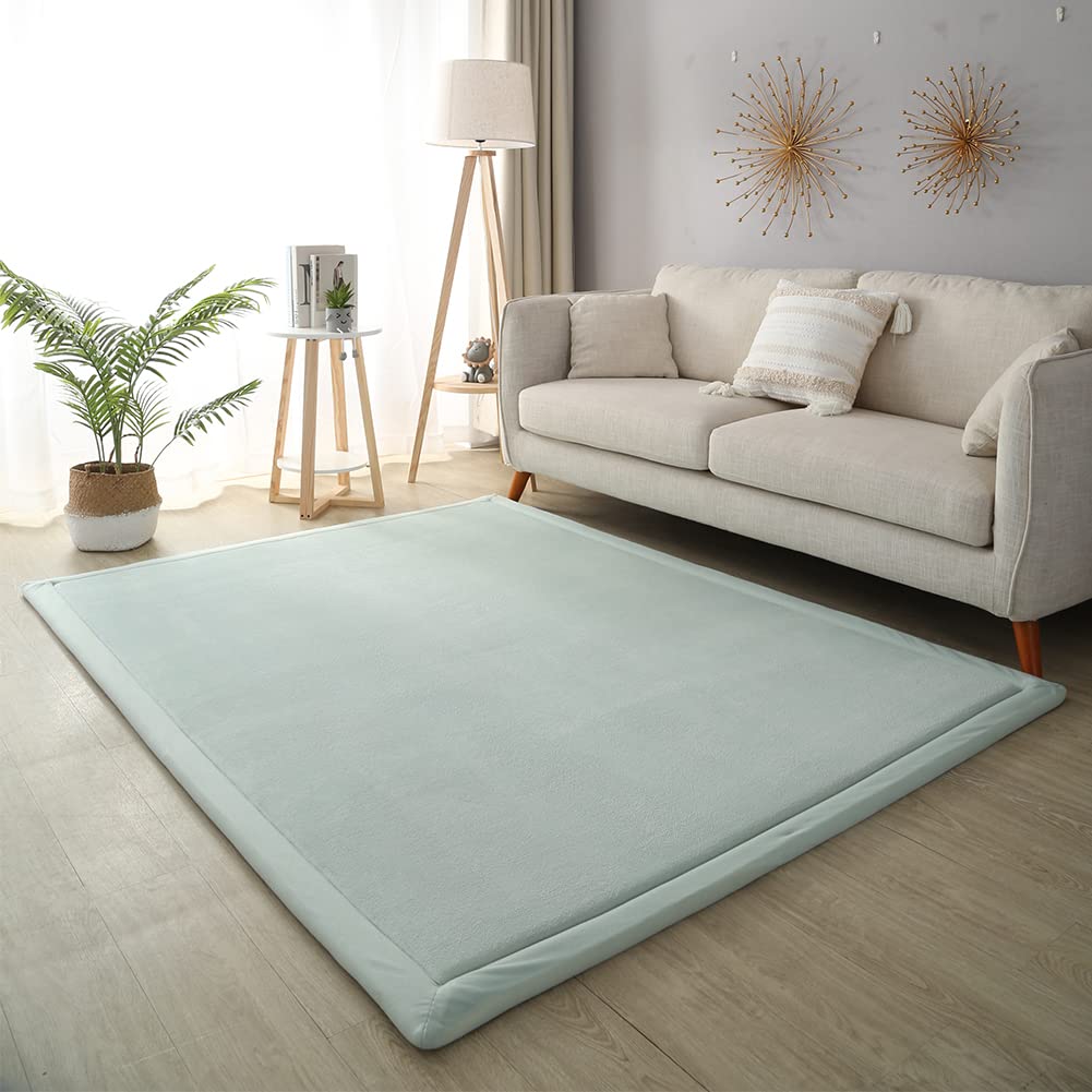 Loartee Coral Velvet Crawling Rug (6'7"x7'10", Light Green) for Toddler Children Play Area Rug Yoga Mat Exercise Pad Carpet