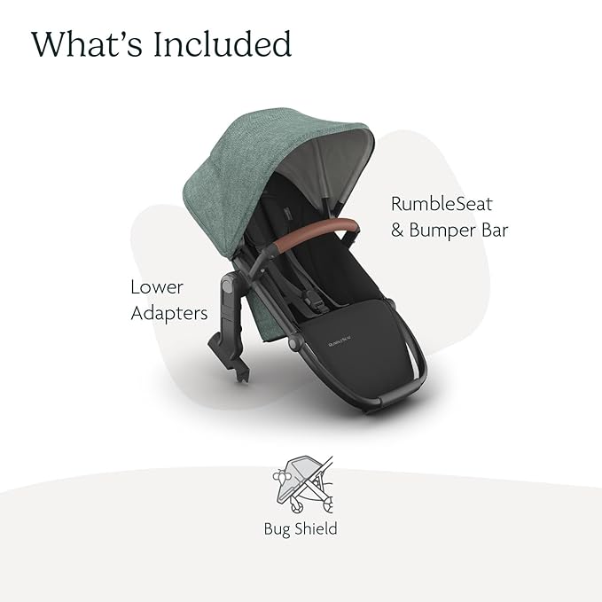 UPPAbaby RumbleSeat V3 Second Lower Seat - Compatible with Vista V2 and Vista V3 - All-Weather Seat + Magnetic Buckle – Adapters Included - Gwen (Green Mélange/Carbon Frame/Saddle Leather)