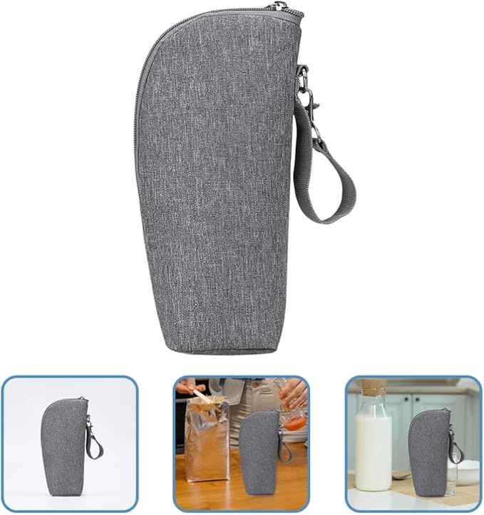 Kisangel Insulated Bottle Cooler Bag for Travel and Daycare Small Oxford Cloth Thermal Bottle Bag with Handle and Zipper Closure Portable Grey