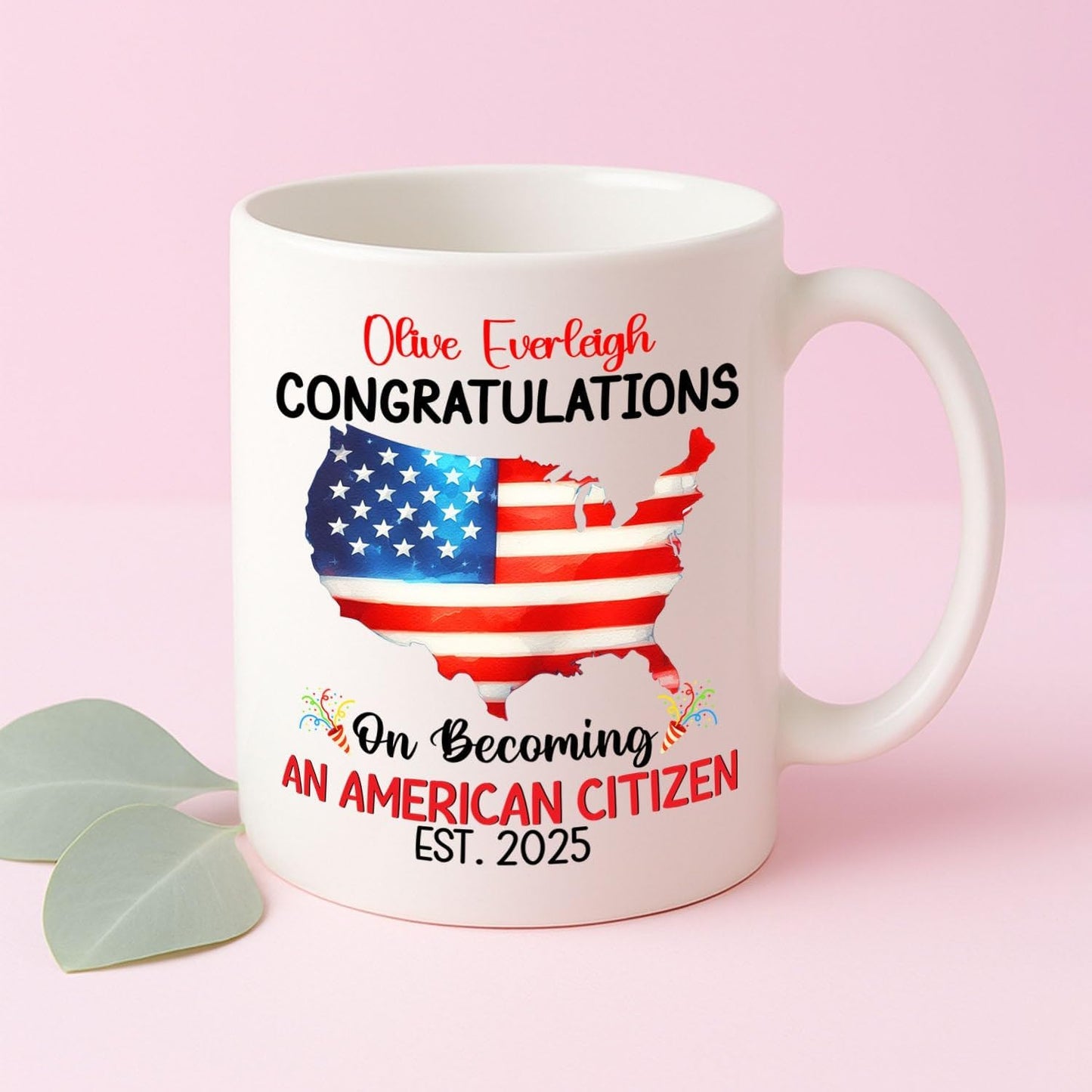 Congratulations On Becoming An American Citizen White Coffee Mug, Personalized Year & Name Eagle Tea Cup Gift For Women Men On Citizenship Celebration, Customized New US Citizen Coffee Cup 11Oz 15Oz
