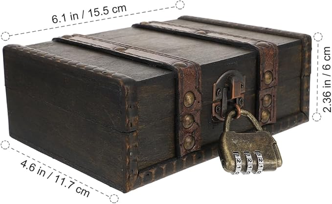 Veemoon Wooden Treasure Chest Box with Lock, Retro Pirate Jewelry Box Antique Cosmetic Storage Case Portable Chest with Hinged Lid Lock for Jewelry Cosmetic Photography Party Decoration (6 * 4.6")