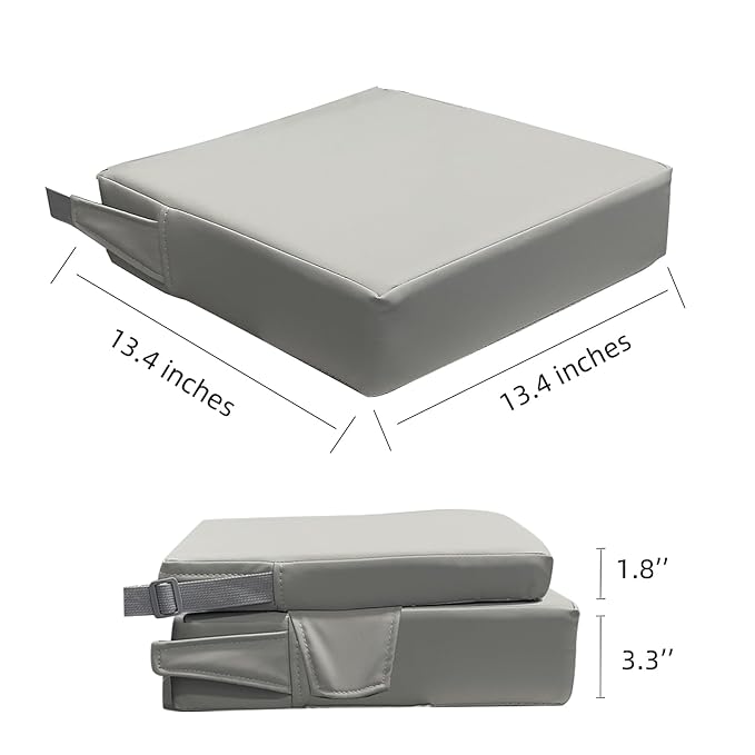 Booster Seat for Dining Table, PU Anti-Scratch Easy Cleaning Kids Toddler Booster Seat for Table, Portable Travel Increasing Cushion for Chair - Light Grey