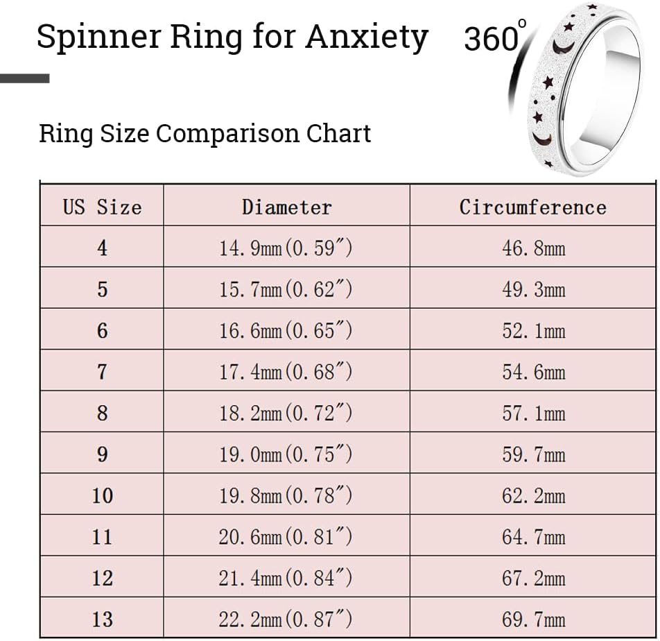 OreilleStar Anxiety Ring for Women Spinner Ring Fidget Ring Fidget Toys Adults Spinner Rings Fidget Rings for Women Fidget Ring Rose Gold Silver Rainbow Size 10