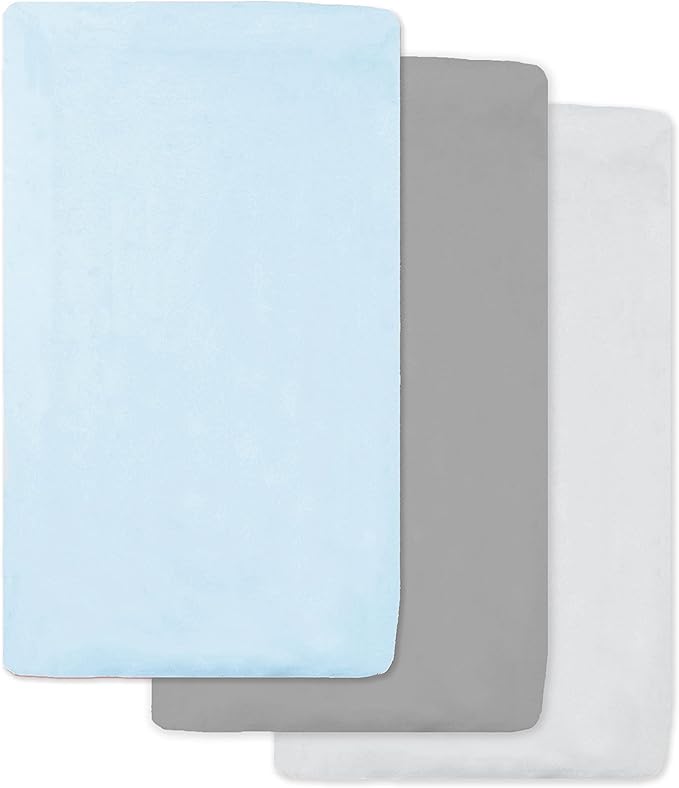 American Baby Company 3 Pack 100% Natural Cotton Fitted Cradle/Bassinet Sheets 36" x 18" - Soft, Breathable & Hypoallergenic Bed Sheets, Blue/Gray/White, Neutral for Boys & Girls