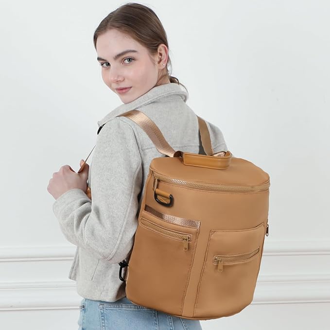 miss fong Neoprene Diaper Bag Baby Diaper Bag Large Capacity Neoprene Backpack with Changing Pad Travel Diaper Backpack with 16 Pockets for Mom & Dad-Brown