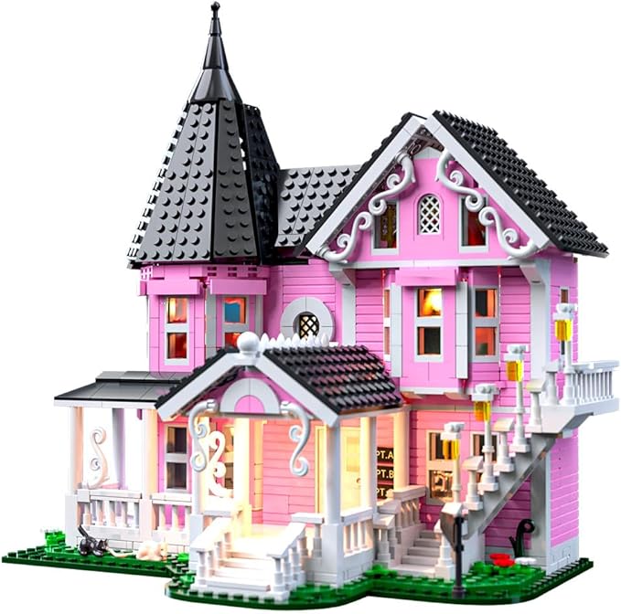 1349PCS Pink Palace House Building Set, Halloween Haunted House Blocks Toy, with Lights Christmas for Teens Girls 12+ ，Halloween House Kit for Kids Adults