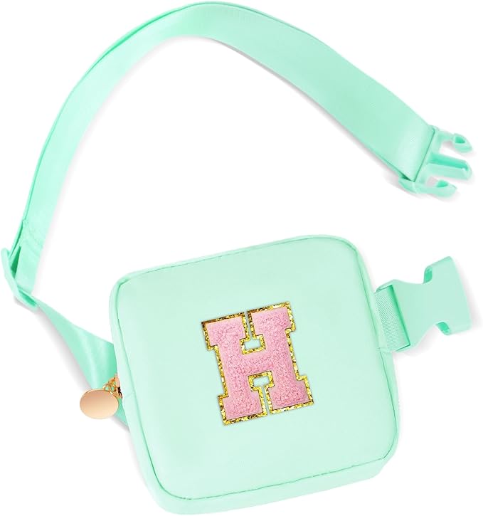 Mini Belt Bag Fanny Pack with Initials Letter Patch Small Crossbody Bags Cute Stuff Birthday Gifts for Teenager Girls Trendy Stuff for Teens - Light Green,H