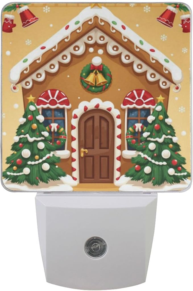 Aslsiy Night Light for Kids Cartoon Gingerbread House Brown (10) Plug in Wall Lamp LED Dusk to Dawn Sensor Energy Saving Nightlight for Boys Girls Men Women