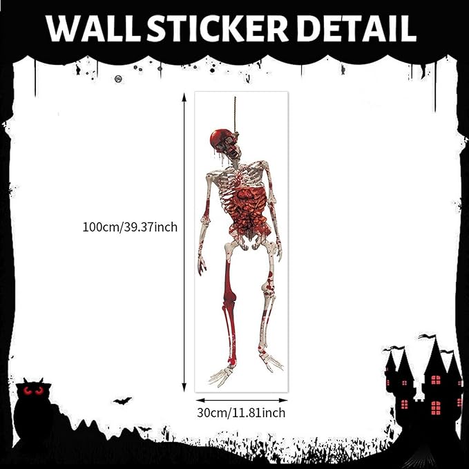 2 Sheets Halloween Window Clings Spooky Double-Sided Hang Bloody Female Ghost & Skeleton Designs Window Decals Decor for Halloween Home Office Party Glass Decoration Supplies