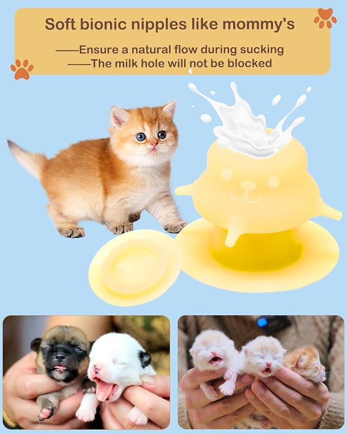 Puppy Bottles for Nursing Puppy Milk - 230ML Upgrade Puppy Feeder for Multiple Puppies, Kitten Bottle Feeding Kit,4 Nursing Nipples for Kittens,Puppies (Yellow)