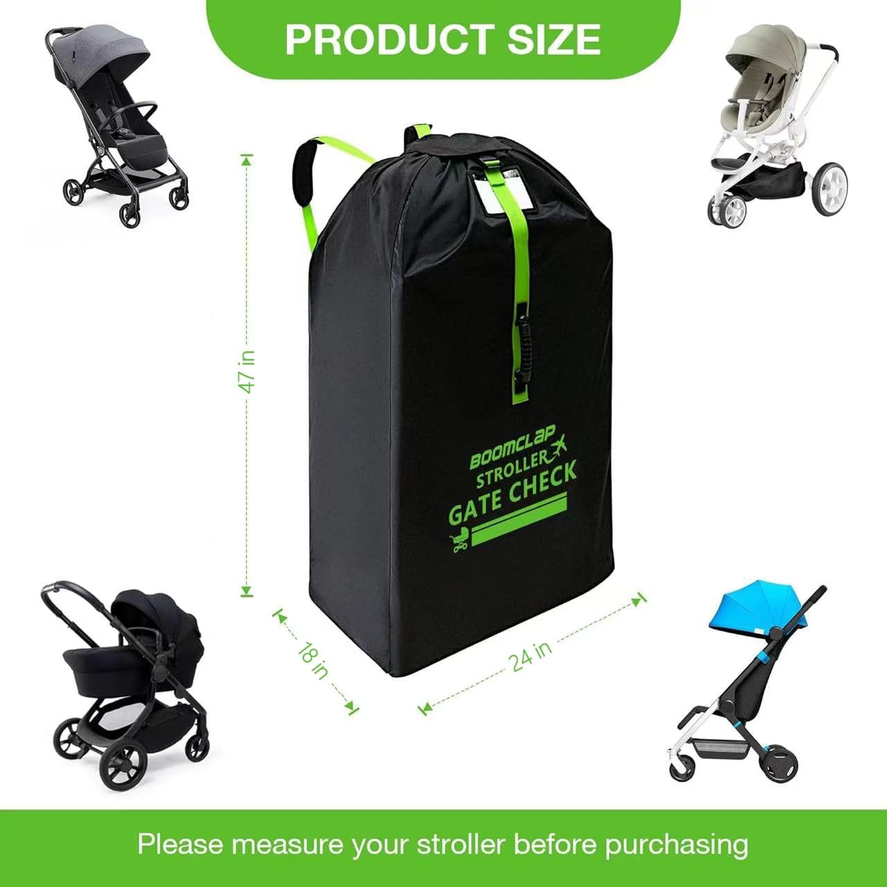 BOOMCLAP Durable stroller travel bag for airplane,stroller bag carseat cover for Double/Single/Jogging Strollers,Waterproof stroller gate check bag