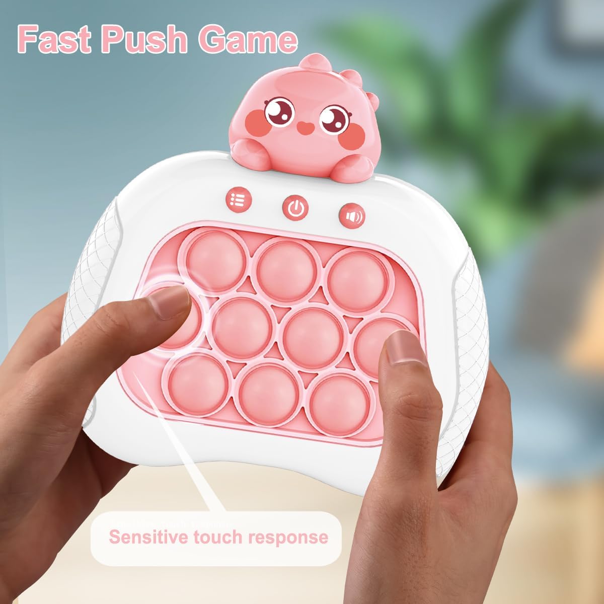 Quick Push Bubble Game,Popping Game Light up Pop Fidget Toy for Kids,Fast Push Console Game for Ages 3-12 for Boys and Girls,Handheld Puzzle Game Sensory Toys (Dinosaur)