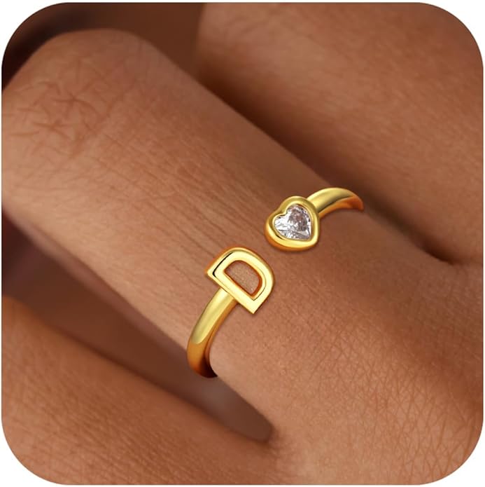 C-leen Gold Initial Rings for Girls Women - Dainty 18K Gold Plated Adjustable Letter Rings Teen Girls Gifts Trendy Stuff Initial Ring Teen Girl Birthday Gift for Girl Non Tarnish