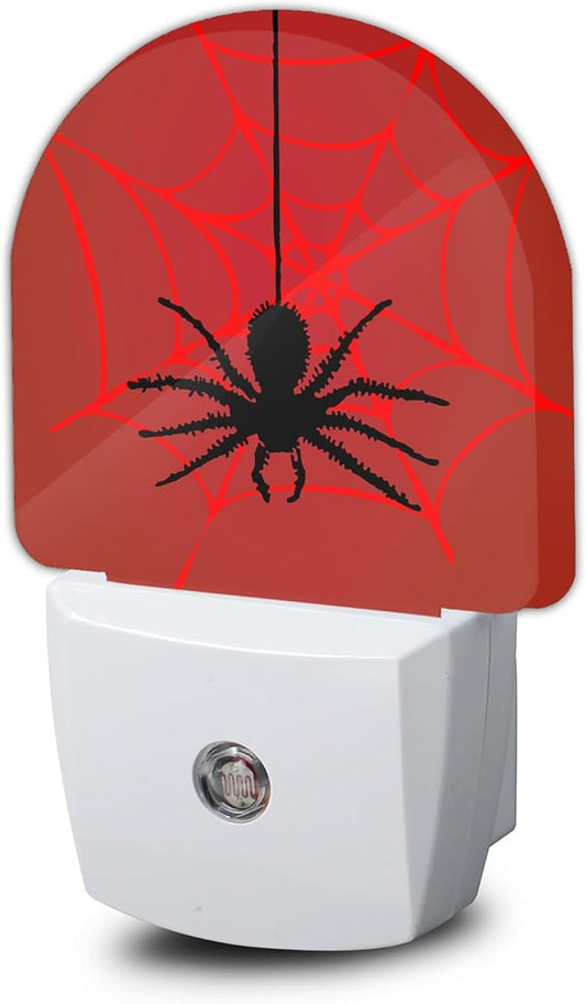 Red Spider Night Light,Spider Web Night Lights Plug into Wall with Dusk to Dawn Sensor,Lamp for Bedroom Bathroom Hallway Nightlight for Women Girls