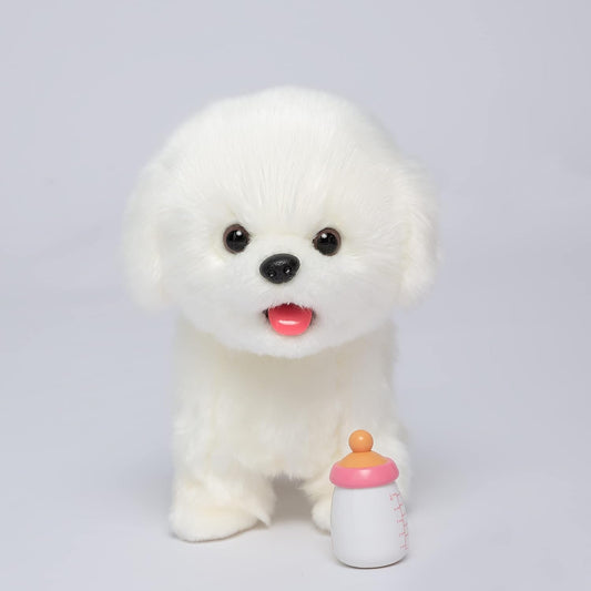 CU-MATE Plush Interactive Maltese Simulation Dog-Realistic Puppy Electronic Toy Dog with Walking/Barking/Wagging Tail/Talking-Like Real Robotic Present