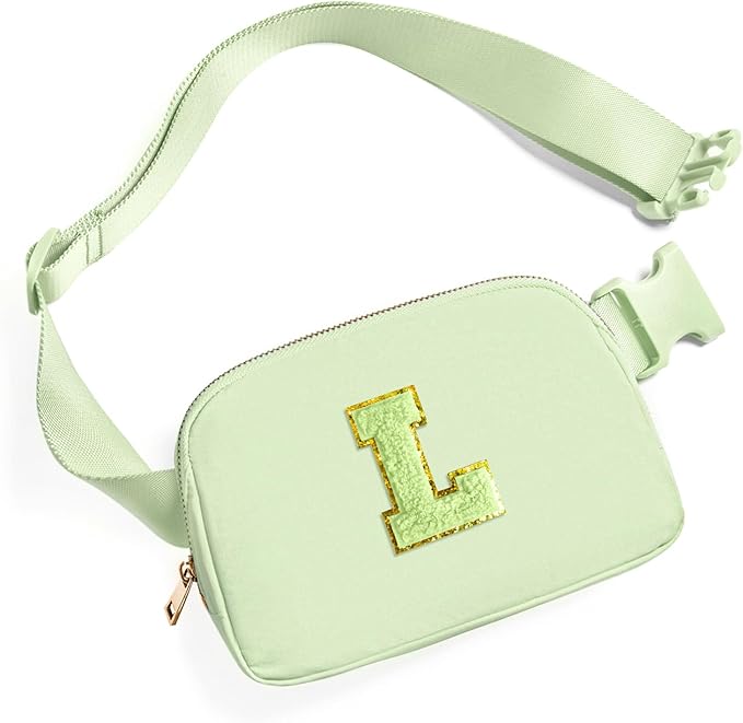 Gitus Gifts for 8 9 10 11 12 Year Old Girls Belt Bag Fanny Pack Crossbody Bags with Initial Letter Patch Cute Stuff Birthday Gifts for Teen Girls Women Personalized Trend Stuff (Light Green-L)