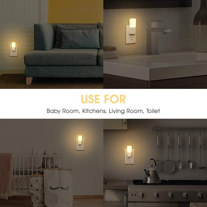 LOHAS Plug in Night Light, Dimmable LED Night Lights With Dusk to Dawn Sensor, Soft White 3000K Sleep Nightlight, Adjustable Brightness 5-80lm Mini Light for Nursery Kids Room Hallway Kitchen, 2 Pack