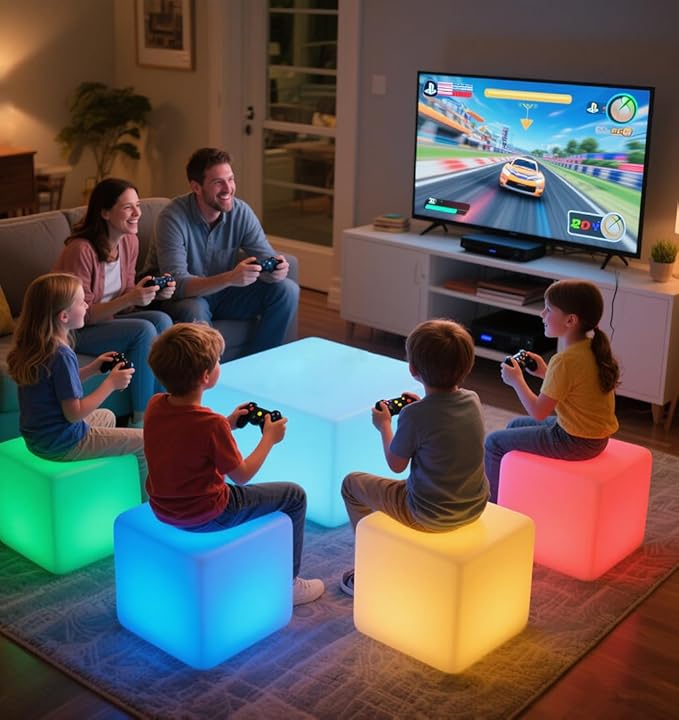 16-inch LED Cube Light, Rechargeable Cube Light Table w/Remote, 16 Colors Dimmable Glow Lamp Chair, Waterproof Glowing LED Furniture Side Seat Mood Lighting for Home Party Patio Decor