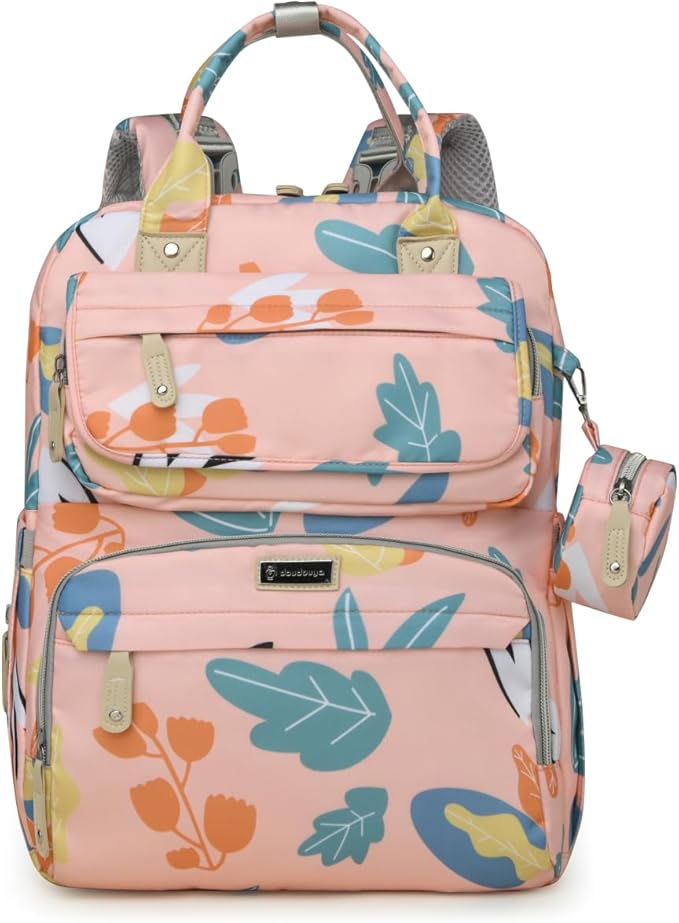 Diaper Bag Backpack for Baby – Large Capacity Waterproof Travel Tote, Multifunction Baby Bag with Changing Pad, Pacifier Holder & Stroller Straps (Blush Pink)