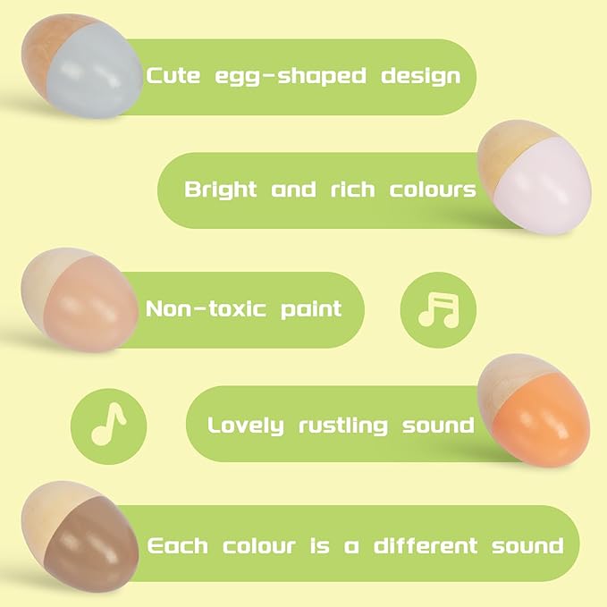 5 Pcs Wooden Baby Egg Shakers Hand Musical Maracas Percussion Instruments for Toddlers Kids