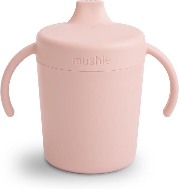 mushie Trainer Sippy Cup | Made in Denmark | Leak Resistant Twist-Off Lid & Handles | 6 Months + (Blush)