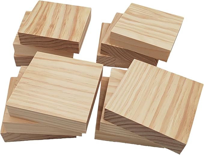 12PCS Unfinished Wood Square Blocks for Crafts, 4x4x1in Blank Wooden Squares Pine Wood Boards for Wood Carving,DIY Wood Coasters,Painting & Burning